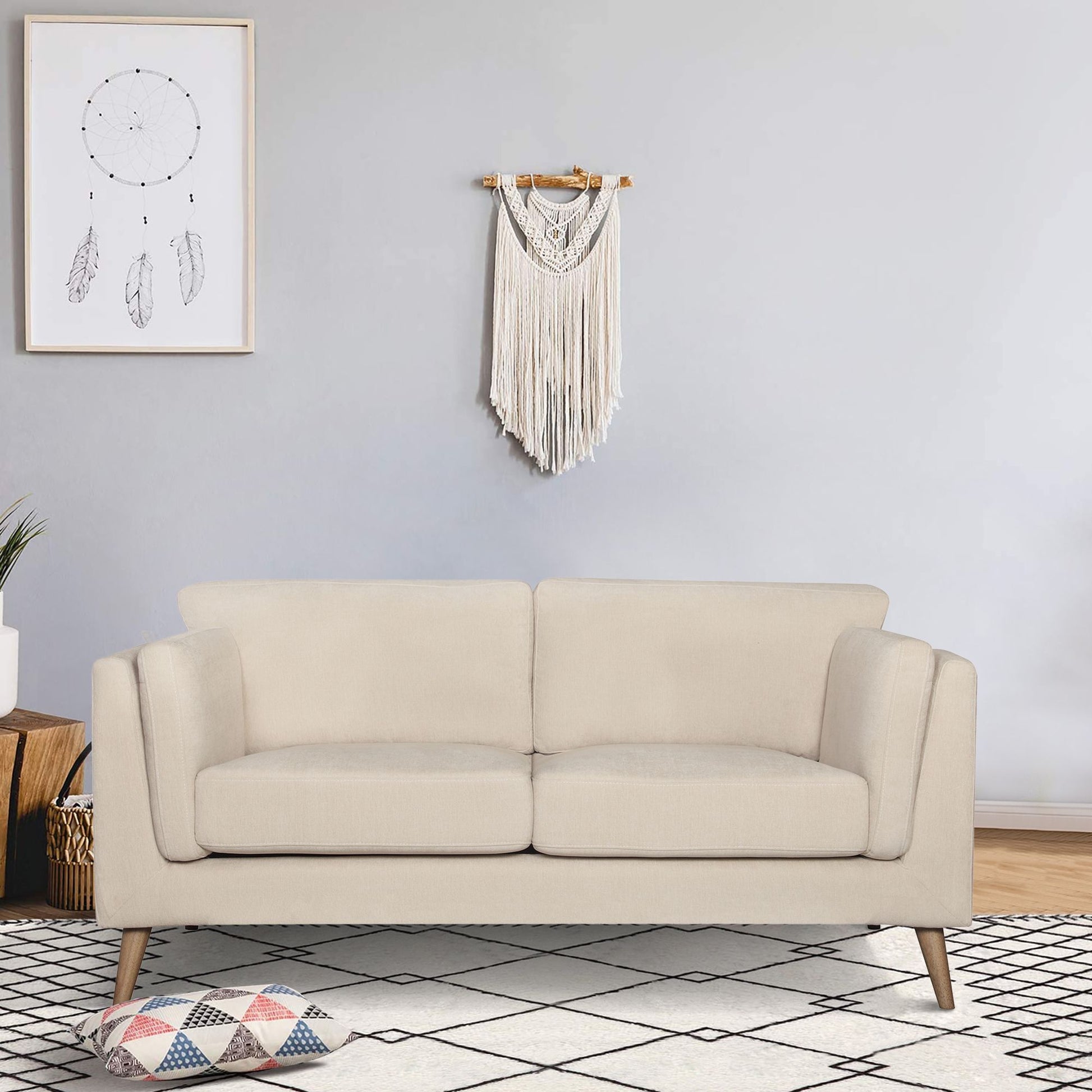 Nooa 2 Seater Sofa Fabric Uplholstered Lounge Couch - Stone - Cosy Abode