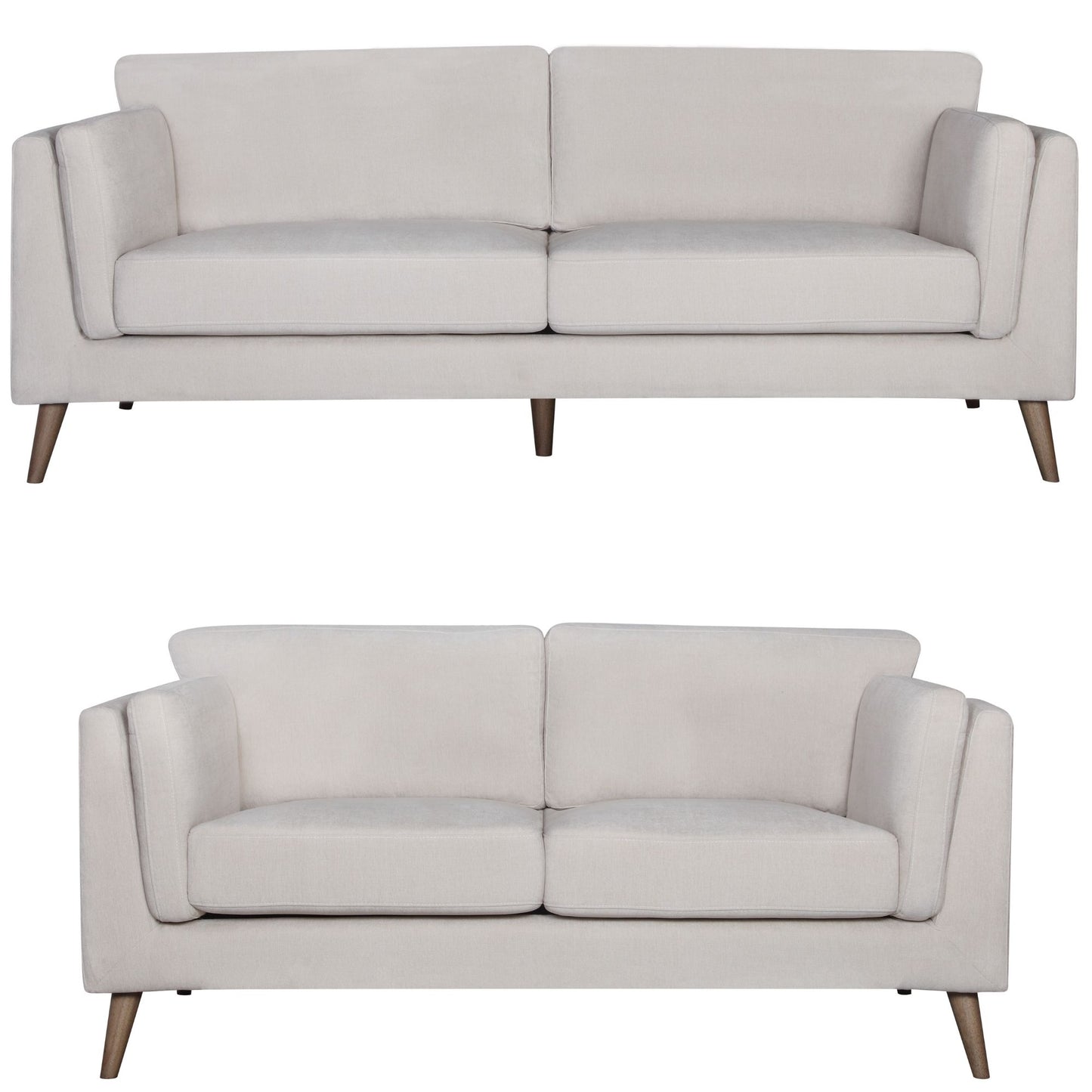 Nooa 2 + 3 Seater Sofa Set Fabric Uplholstered Lounge Couch - Stone - Cosy Abode