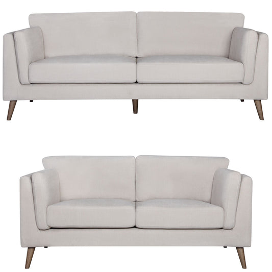 Nooa 2 + 3 Seater Sofa Set Fabric Uplholstered Lounge Couch - Stone - Cosy Abode