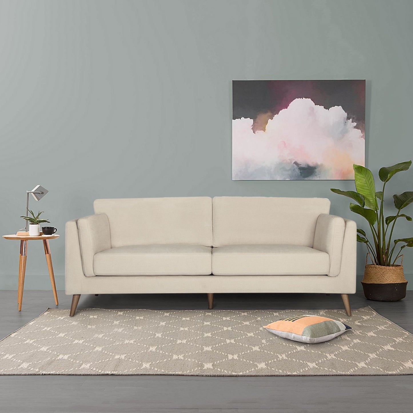 Nooa 3 Seater Sofa Fabric Uplholstered Lounge Couch - Stone - Cosy Abode
