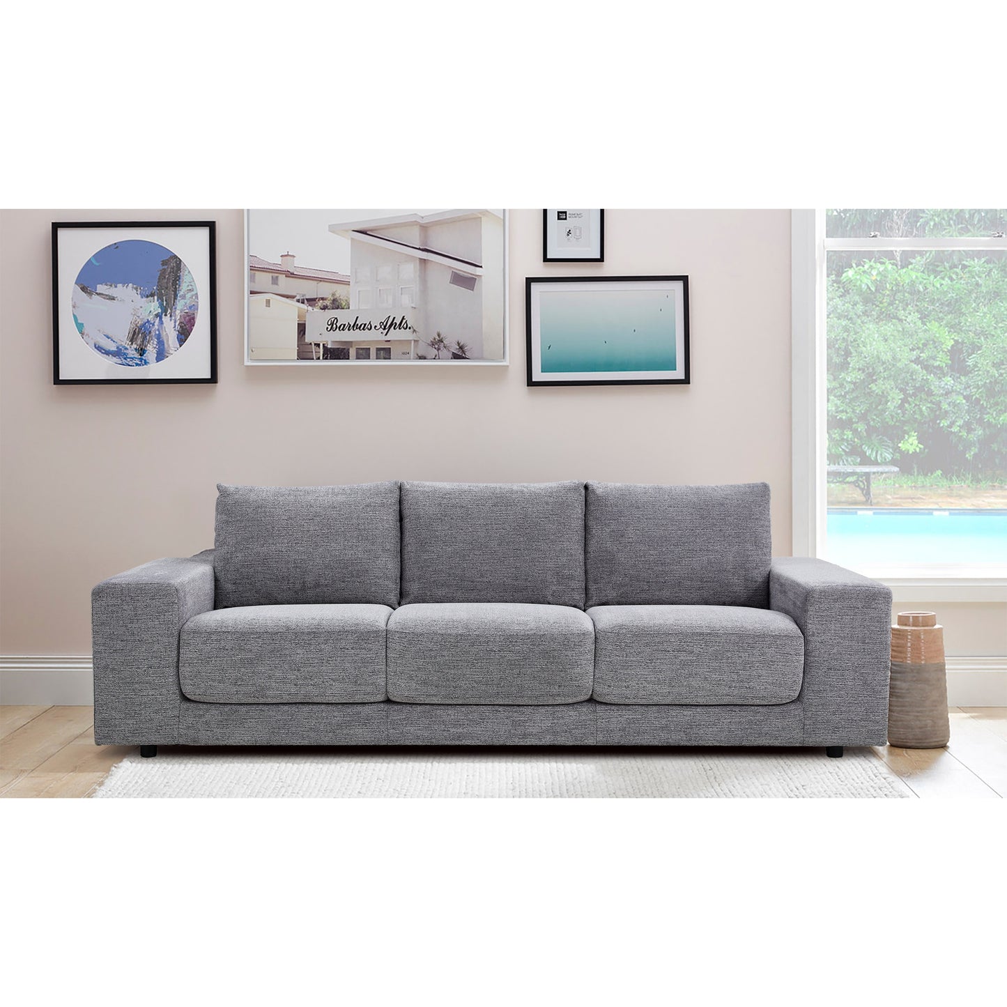 Eliana 4 + 3 Seater Sofa Fabric Uplholstered Lounge Couch - Fog - Cosy Abode