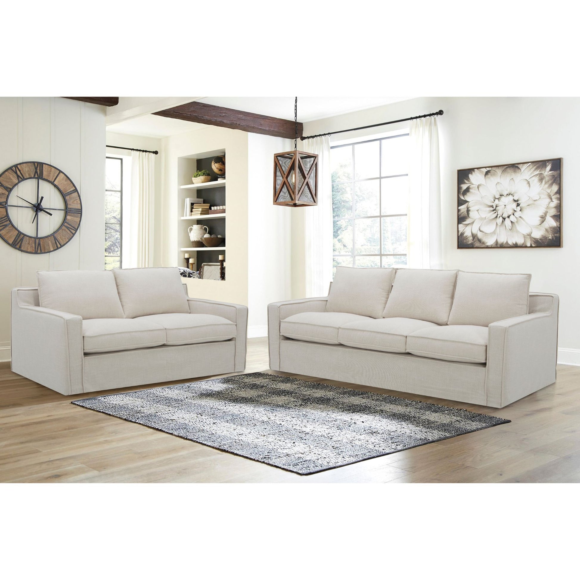 Plushy 2 + 3 Seater Sofa Set Fabric Uplholstered Lounge Couch - Stone - Cosy Abode