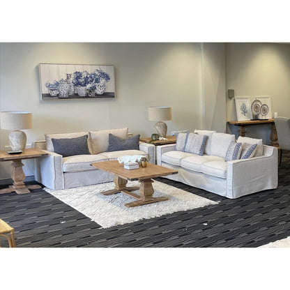 Plushy 3 Seater Sofa Fabric Uplholstered Lounge Couch - Stone - Cosy Abode