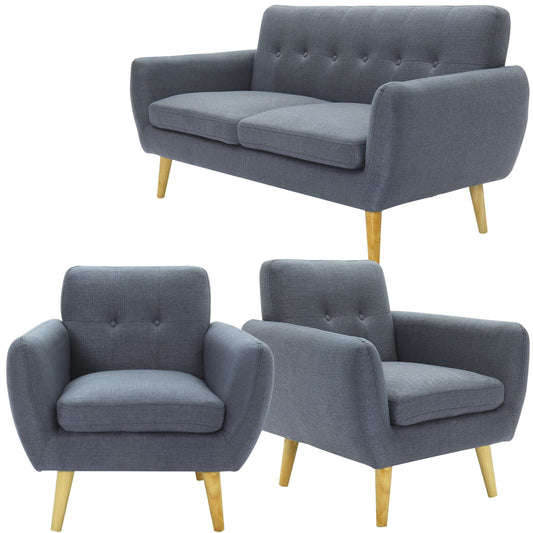 Dane 3 + 1 + 1 Seater Fabric Upholstered Sofa Armchair Lounge Couch - Dark Grey - Cosy Abode