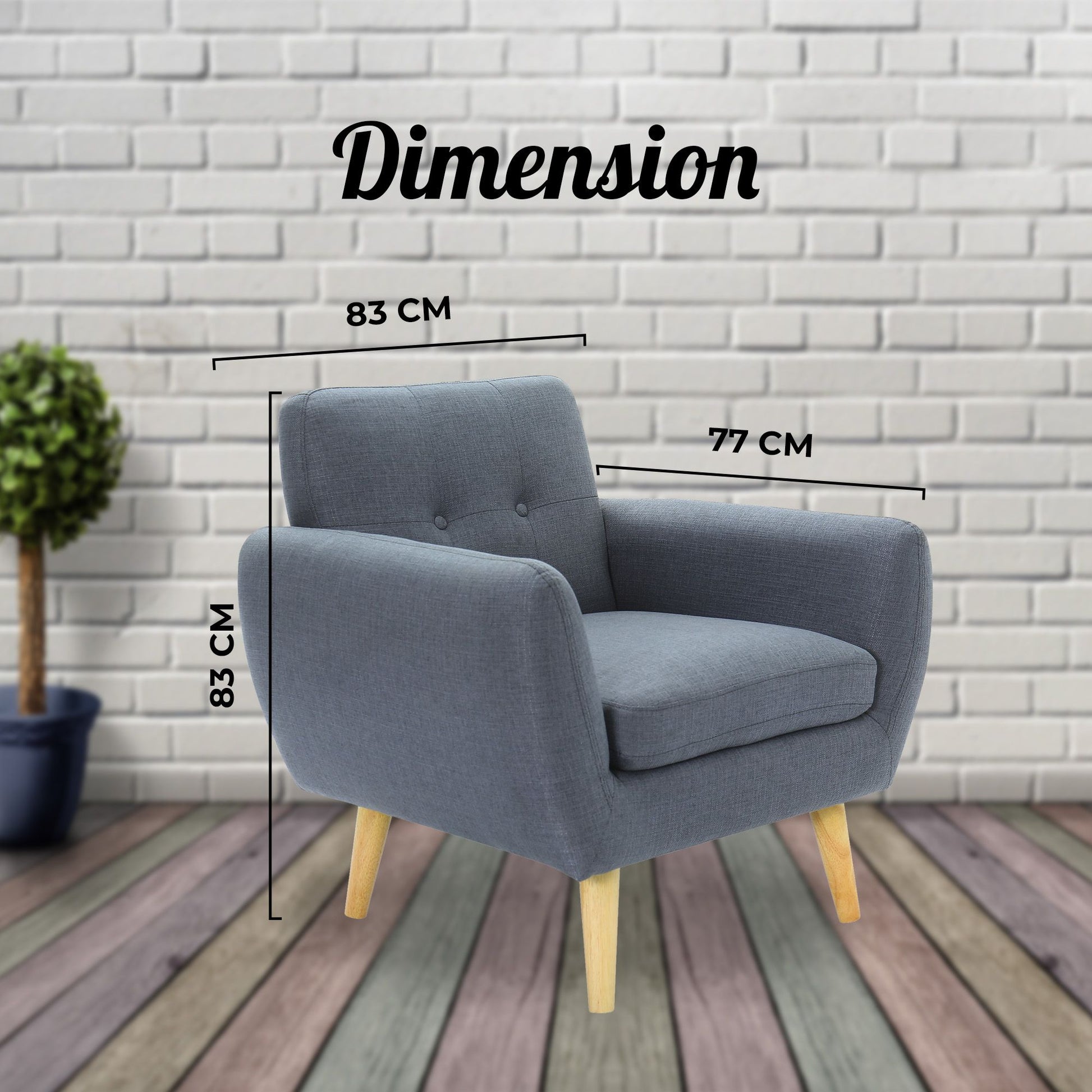 Dane 3 + 1 + 1 Seater Fabric Upholstered Sofa Armchair Lounge Couch - Dark Grey - Cosy Abode