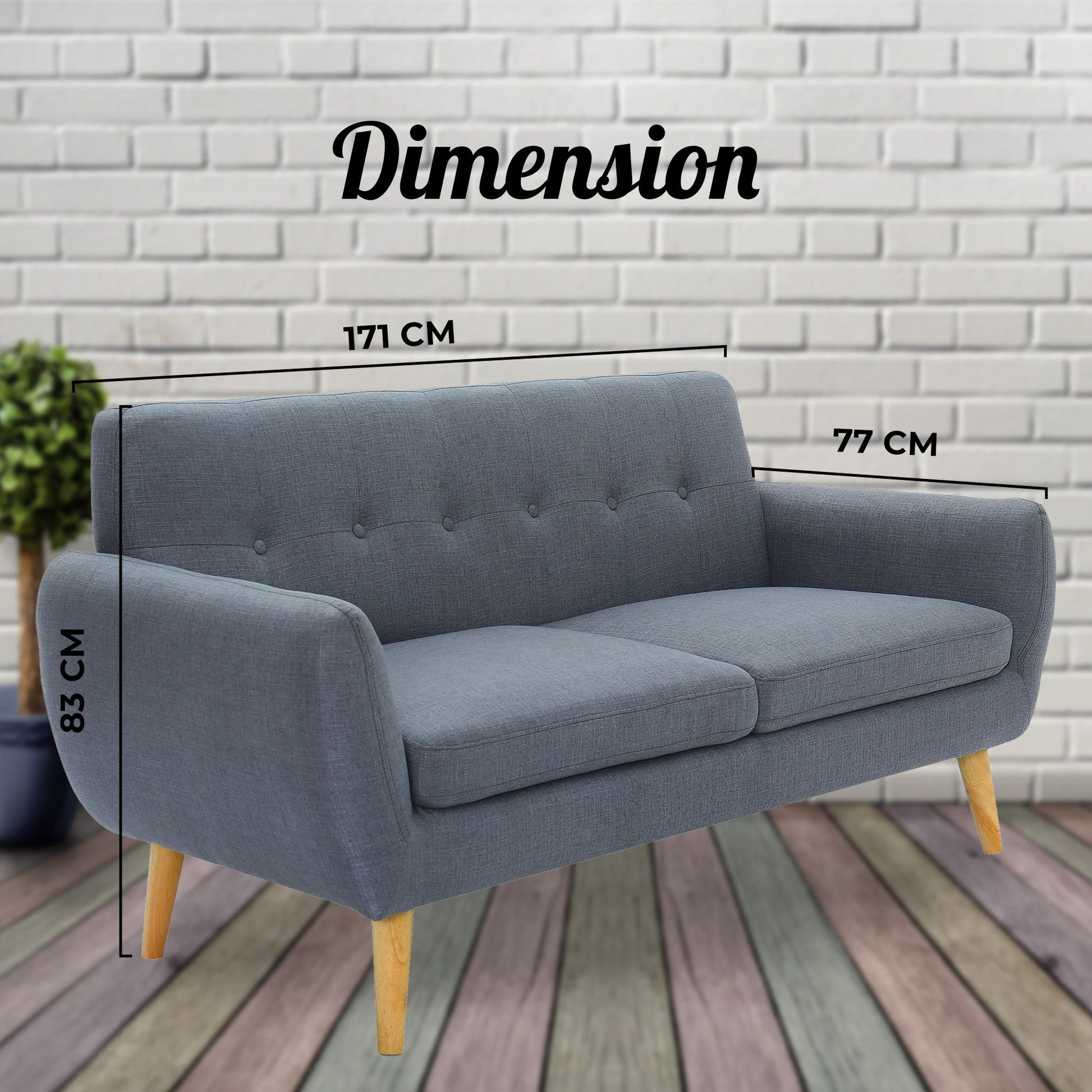 Dane 3 Seater Fabric Upholstered Sofa Lounge Couch - Dark Grey - Cosy Abode