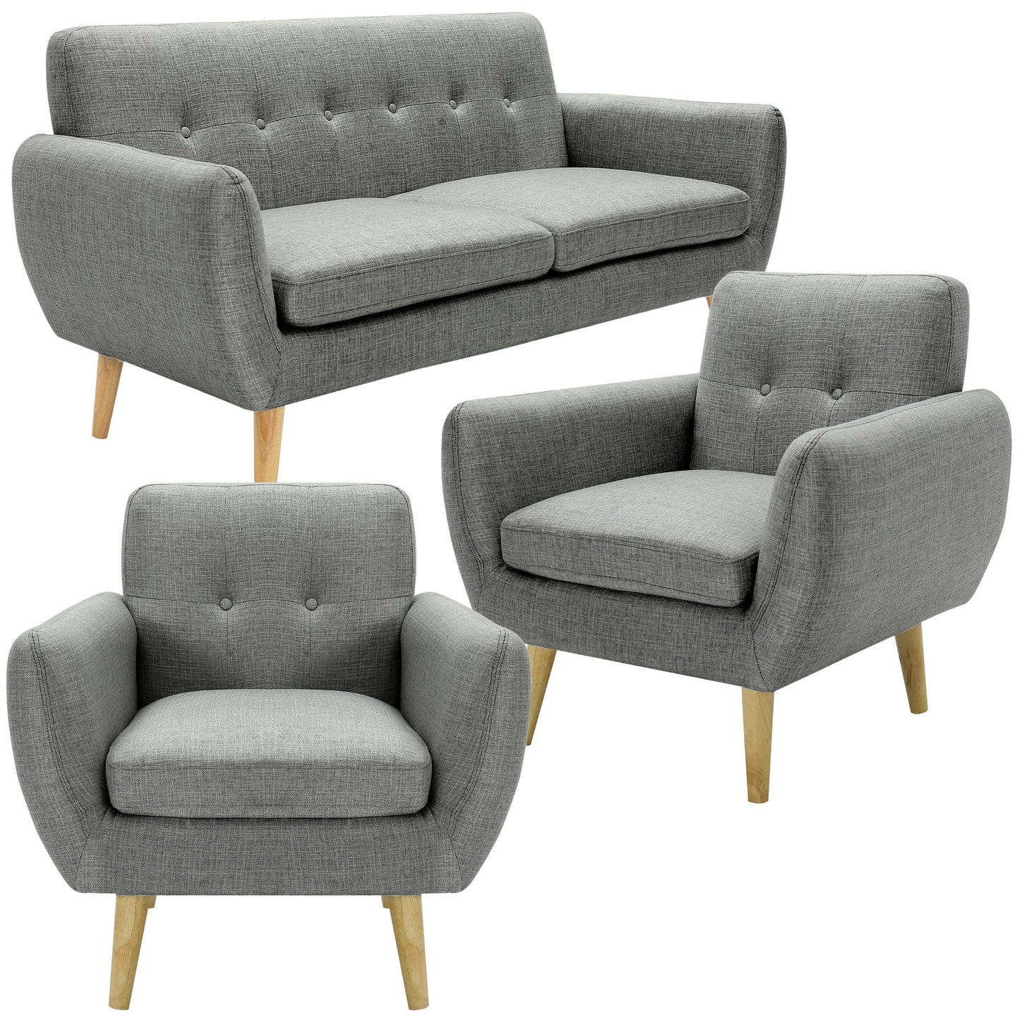 Dane 3 + 1 + 1 Seater Fabric Upholstered Sofa Armchair Lounge Couch - Mid Grey - Cosy Abode