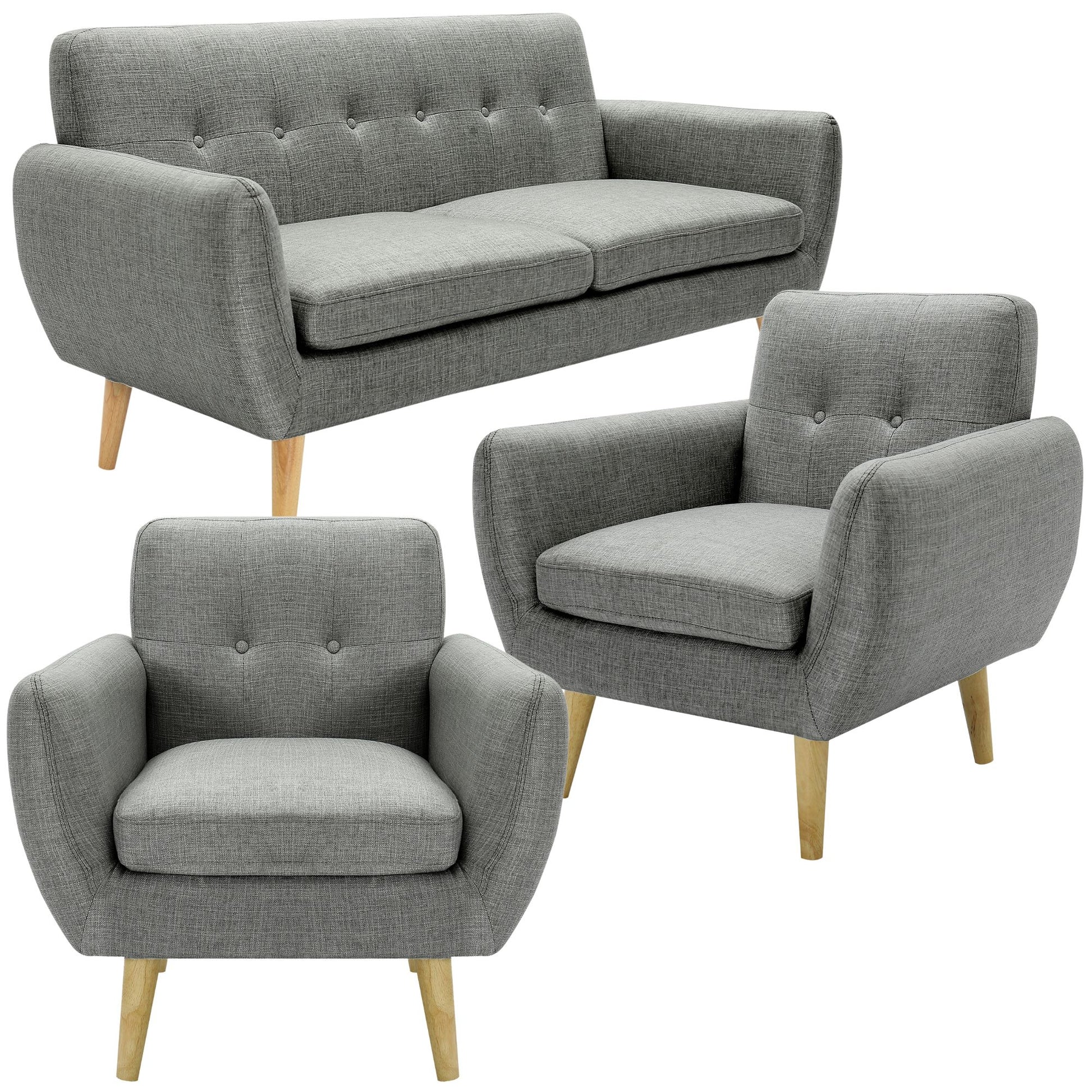 Dane 3 + 1 + 1 Seater Fabric Upholstered Sofa Armchair Lounge Couch - Mid Grey - Cosy Abode