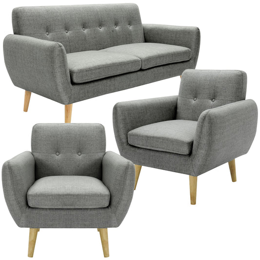 Dane 3 + 1 + 1 Seater Fabric Upholstered Sofa Armchair Lounge Couch - Mid Grey - Cosy Abode
