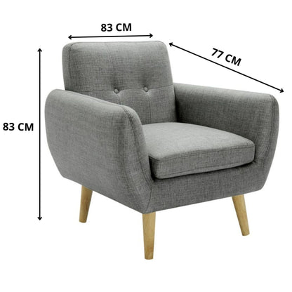 Dane 3 + 1 + 1 Seater Fabric Upholstered Sofa Armchair Lounge Couch - Mid Grey - Cosy Abode