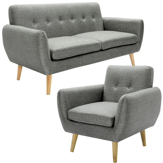 Dane 3 + 1 Seater Fabric Upholstered Sofa Armchair Lounge Couch - Mid Grey - Cosy Abode
