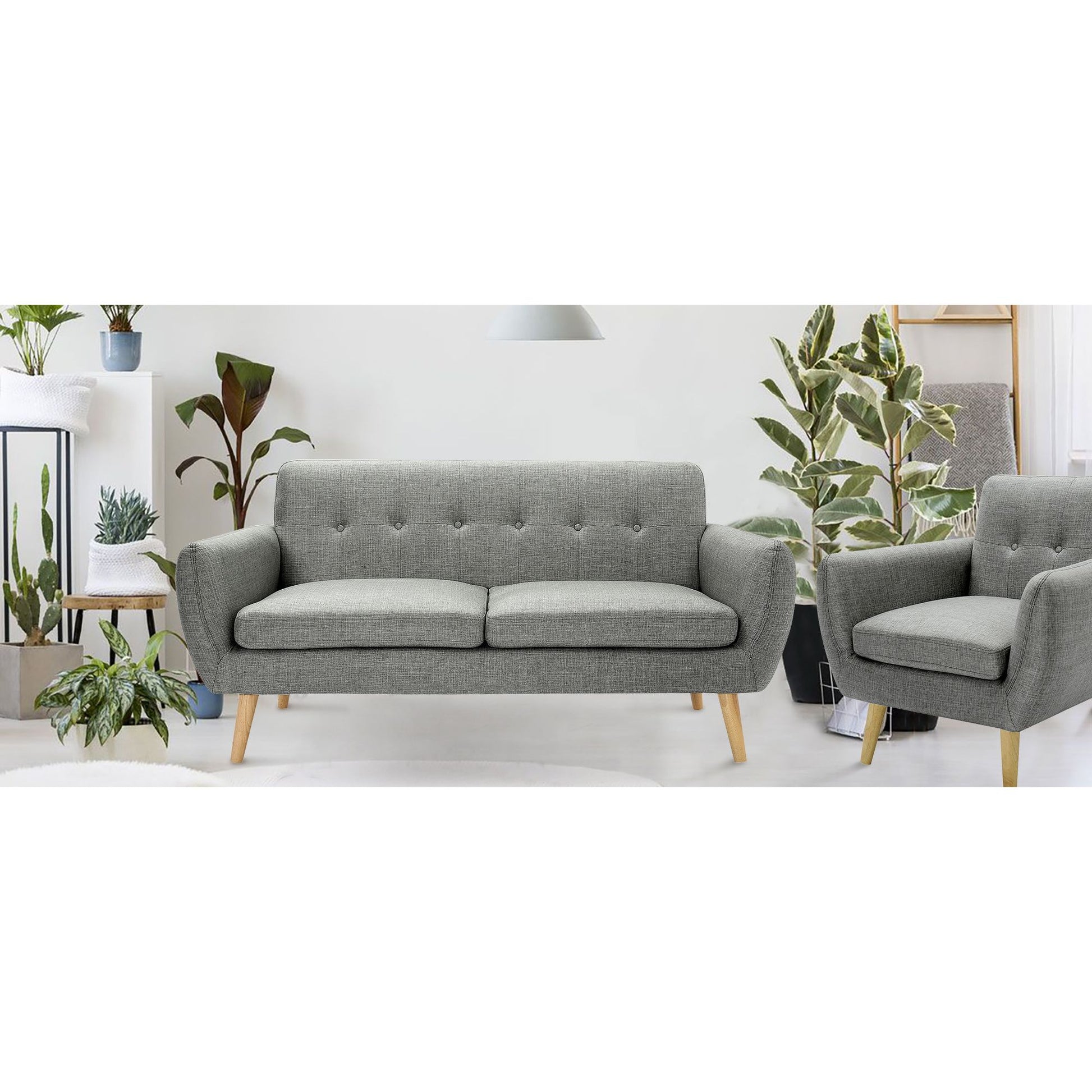 Dane 3 + 1 Seater Fabric Upholstered Sofa Armchair Lounge Couch - Mid Grey - Cosy Abode