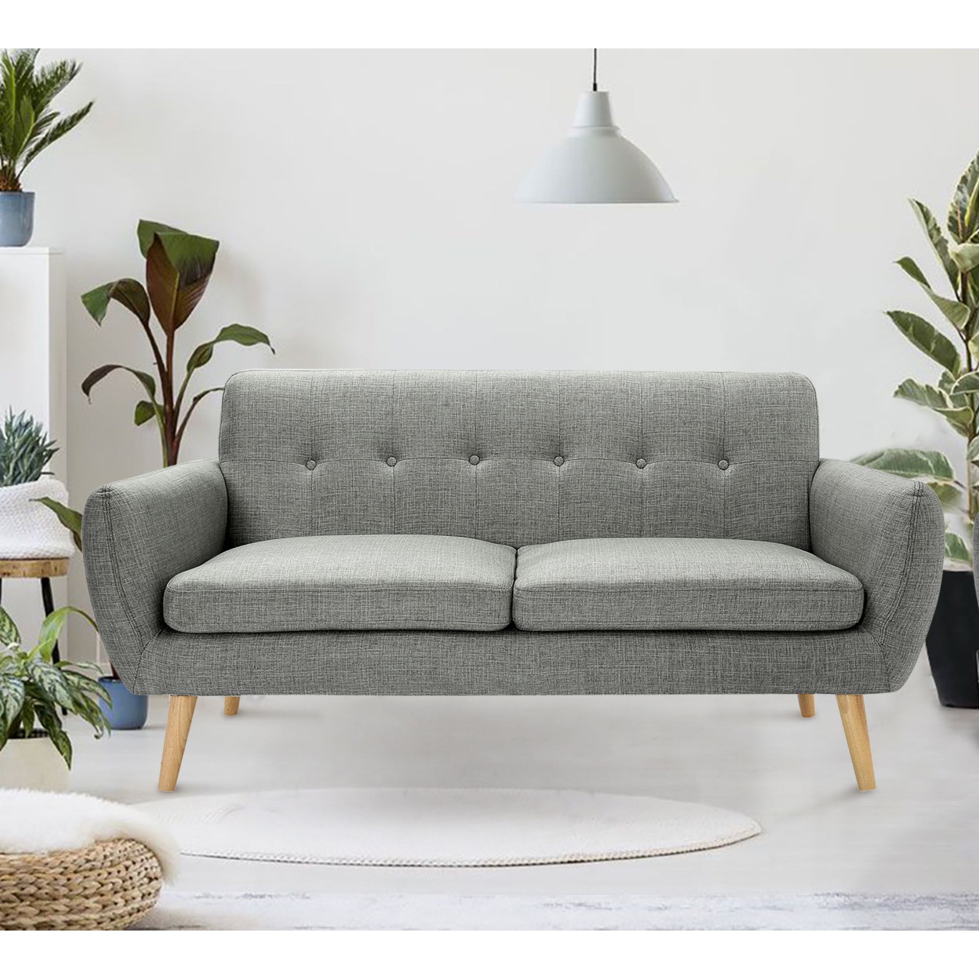 Dane 3 Seater Fabric Upholstered Sofa Lounge Couch - Mid Grey - Cosy Abode