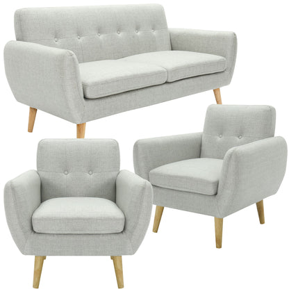 Dane 3 + 1 + 1 Seater Fabric Upholstered Sofa Armchair Lounge Couch - Light Grey - Cosy Abode