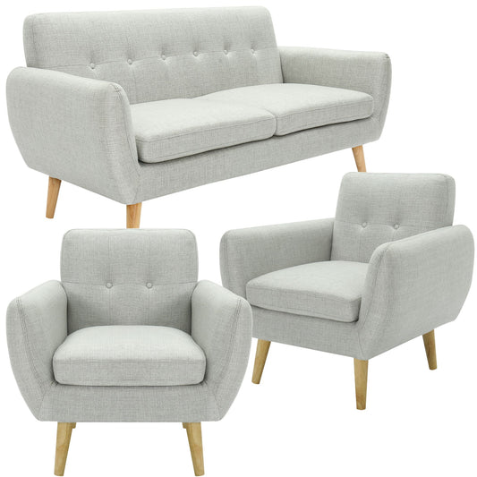 Dane 3 + 1 + 1 Seater Fabric Upholstered Sofa Armchair Lounge Couch - Light Grey - Cosy Abode