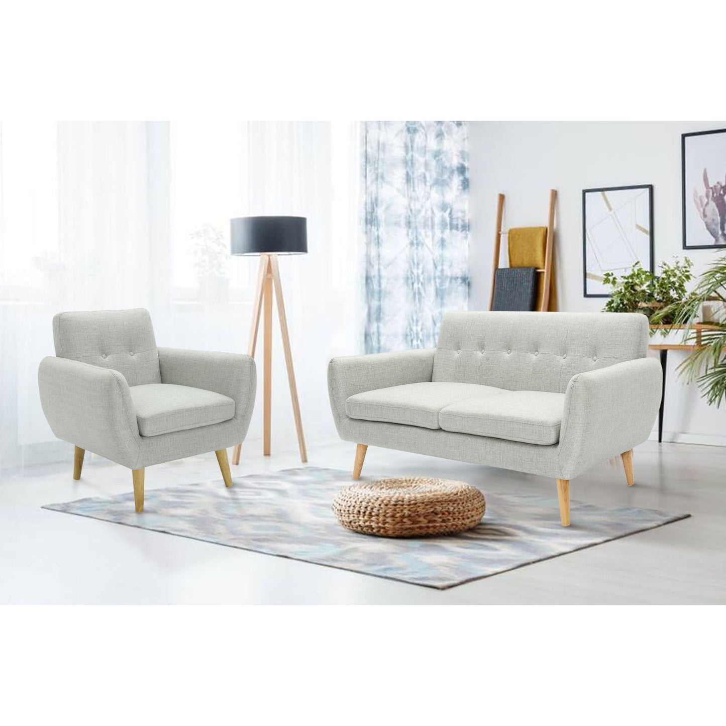 Dane 3 + 1 + 1 Seater Fabric Upholstered Sofa Armchair Lounge Couch - Light Grey - Cosy Abode