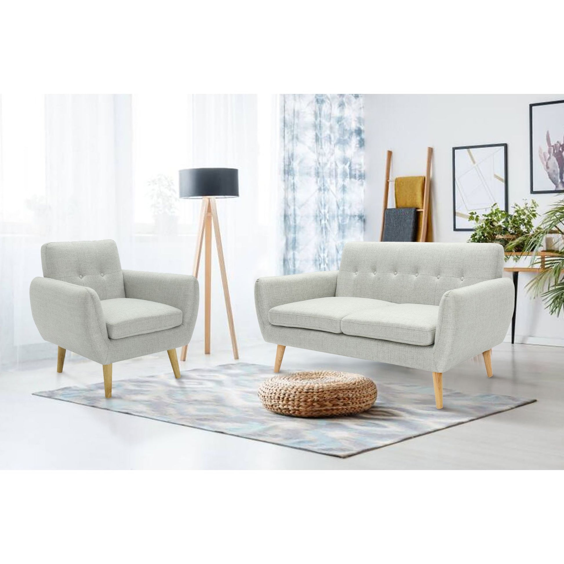 Dane 3 + 1 + 1 Seater Fabric Upholstered Sofa Armchair Lounge Couch - Light Grey - Cosy Abode