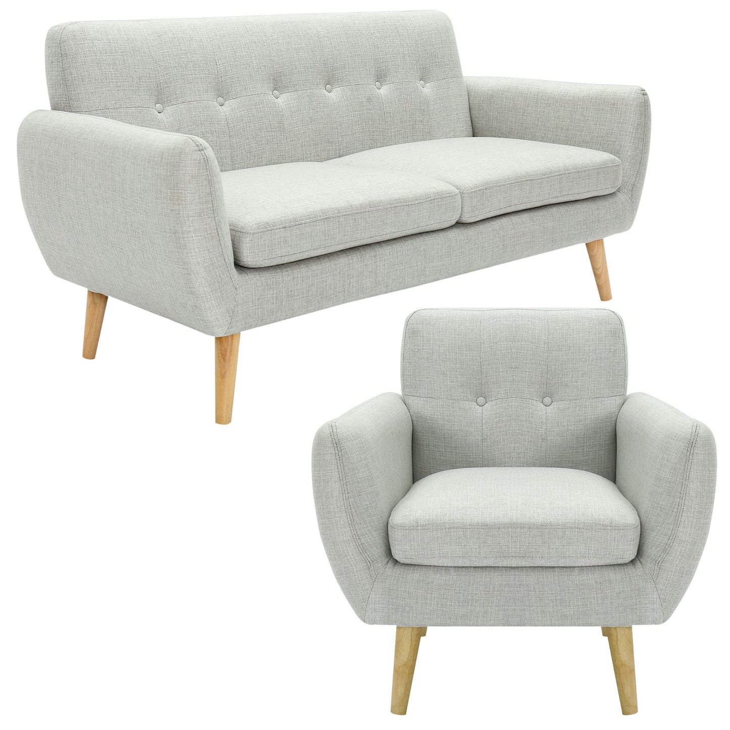 Dane 3 + 1 Seater Fabric Upholstered Sofa Armchair Lounge Couch - Light Grey - Cosy Abode