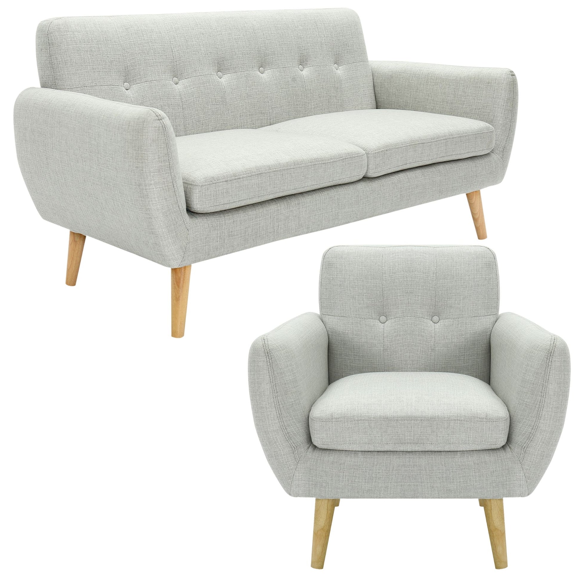 Dane 3 + 1 Seater Fabric Upholstered Sofa Armchair Lounge Couch - Light Grey - Cosy Abode