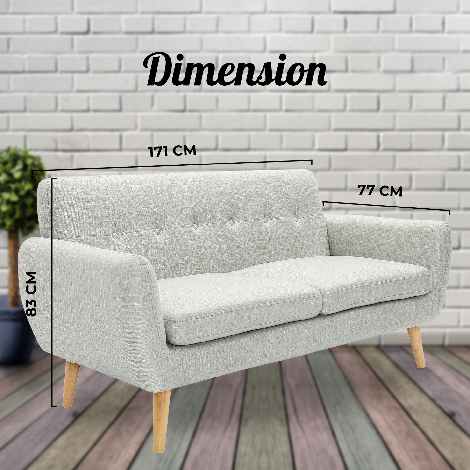 Dane 3 Seater Fabric Upholstered Sofa Lounge Couch - Light Grey - Cosy Abode