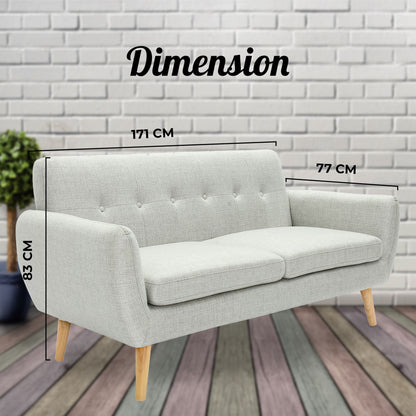 Dane 3 Seater Fabric Upholstered Sofa Lounge Couch - Light Grey - Cosy Abode