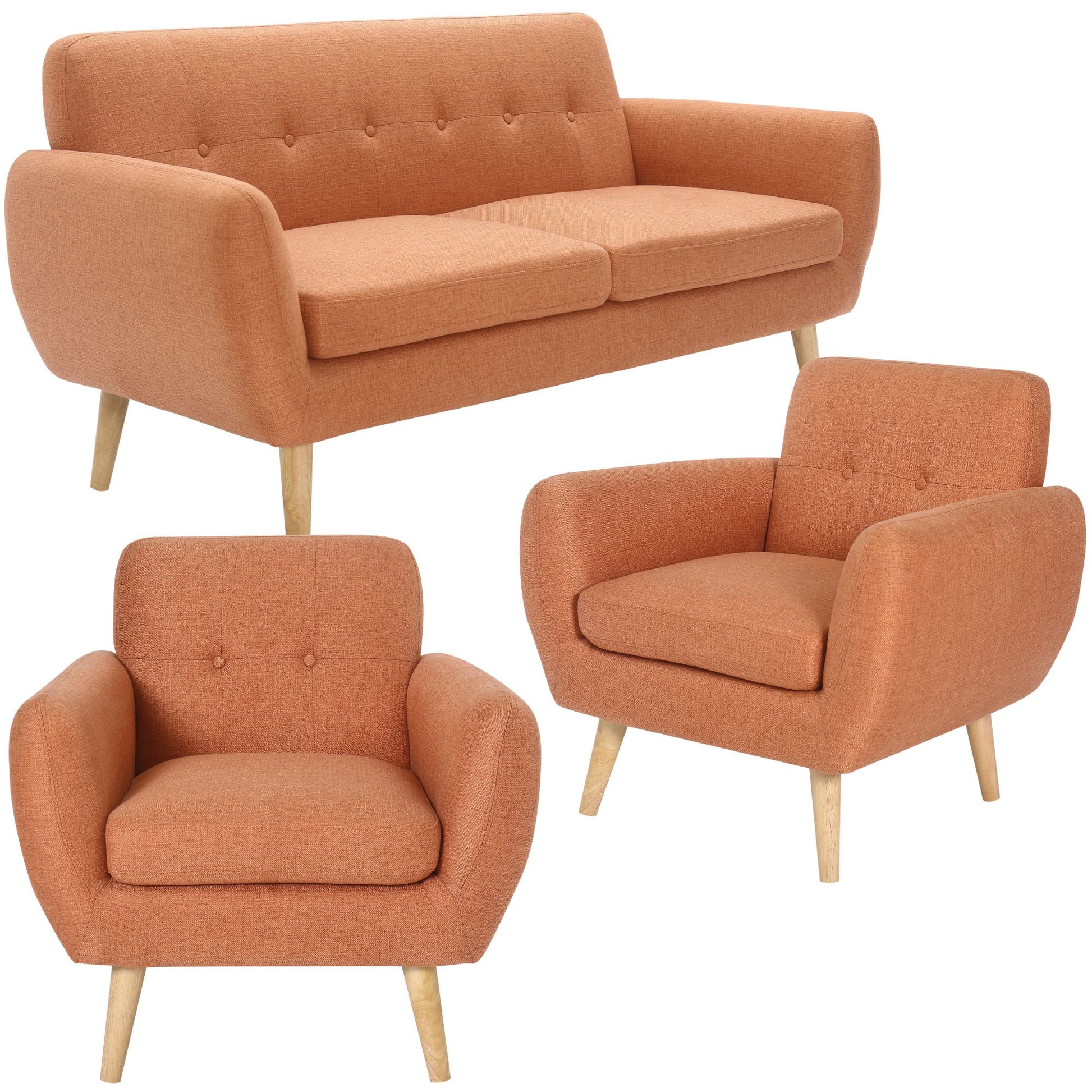 Dane 3 + 1 + 1 Seater Fabric Upholstered Sofa Armchair Lounge Couch - Orange - Cosy Abode