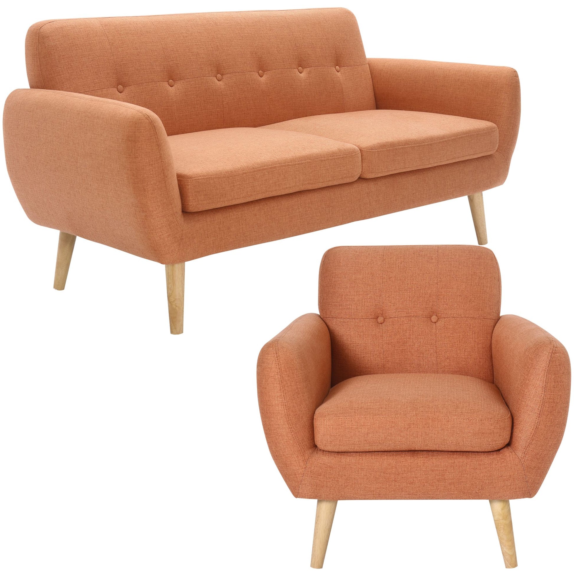 Dane 3 + 1 Seater Fabric Upholstered Sofa Armchair Lounge Couch - Orange - Cosy Abode