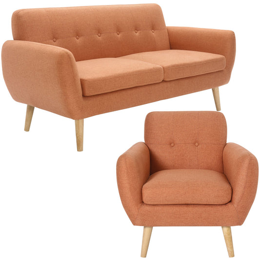 Dane 3 + 1 Seater Fabric Upholstered Sofa Armchair Lounge Couch - Orange - Cosy Abode
