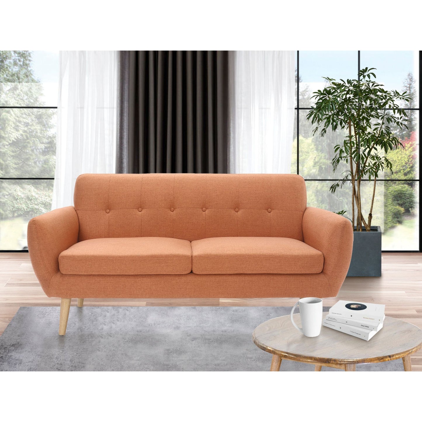 Dane 3 Seater Fabric Upholstered Sofa Lounge Couch - Orange - Cosy Abode