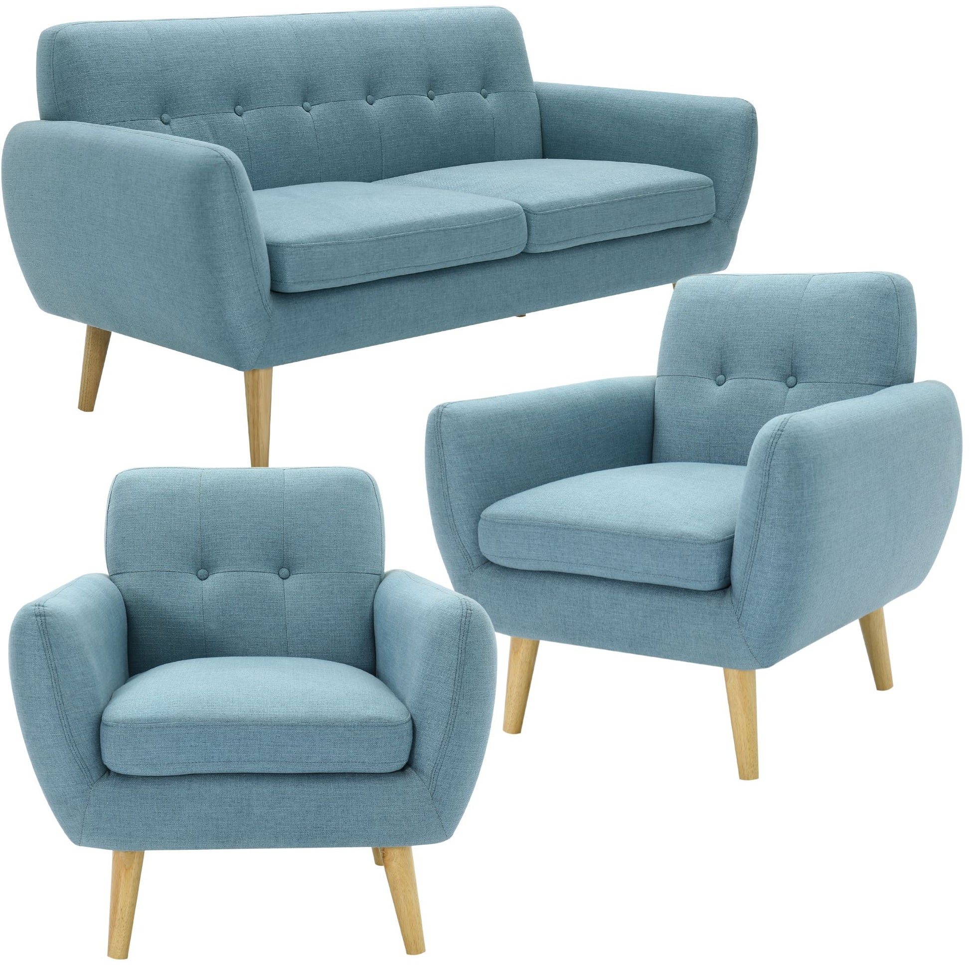 Dane 3 + 1 + 1 Seater Fabric Upholstered Sofa Armchair Lounge Couch - Blue - Cosy Abode
