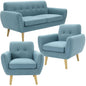 Dane 3 + 1 + 1 Seater Fabric Upholstered Sofa Armchair Lounge Couch - Blue - Cosy Abode