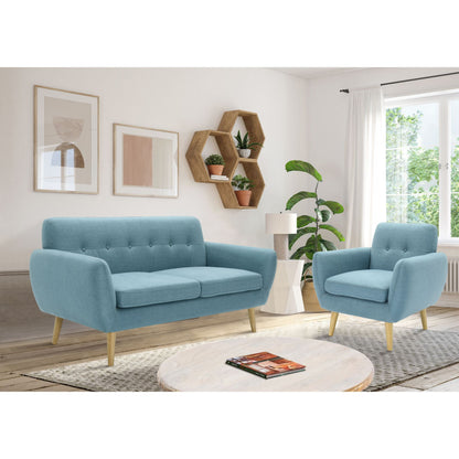 Dane 3 + 1 + 1 Seater Fabric Upholstered Sofa Armchair Lounge Couch - Blue - Cosy Abode