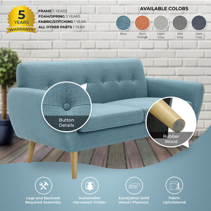 Dane 3 + 1 + 1 Seater Fabric Upholstered Sofa Armchair Lounge Couch - Blue - Cosy Abode