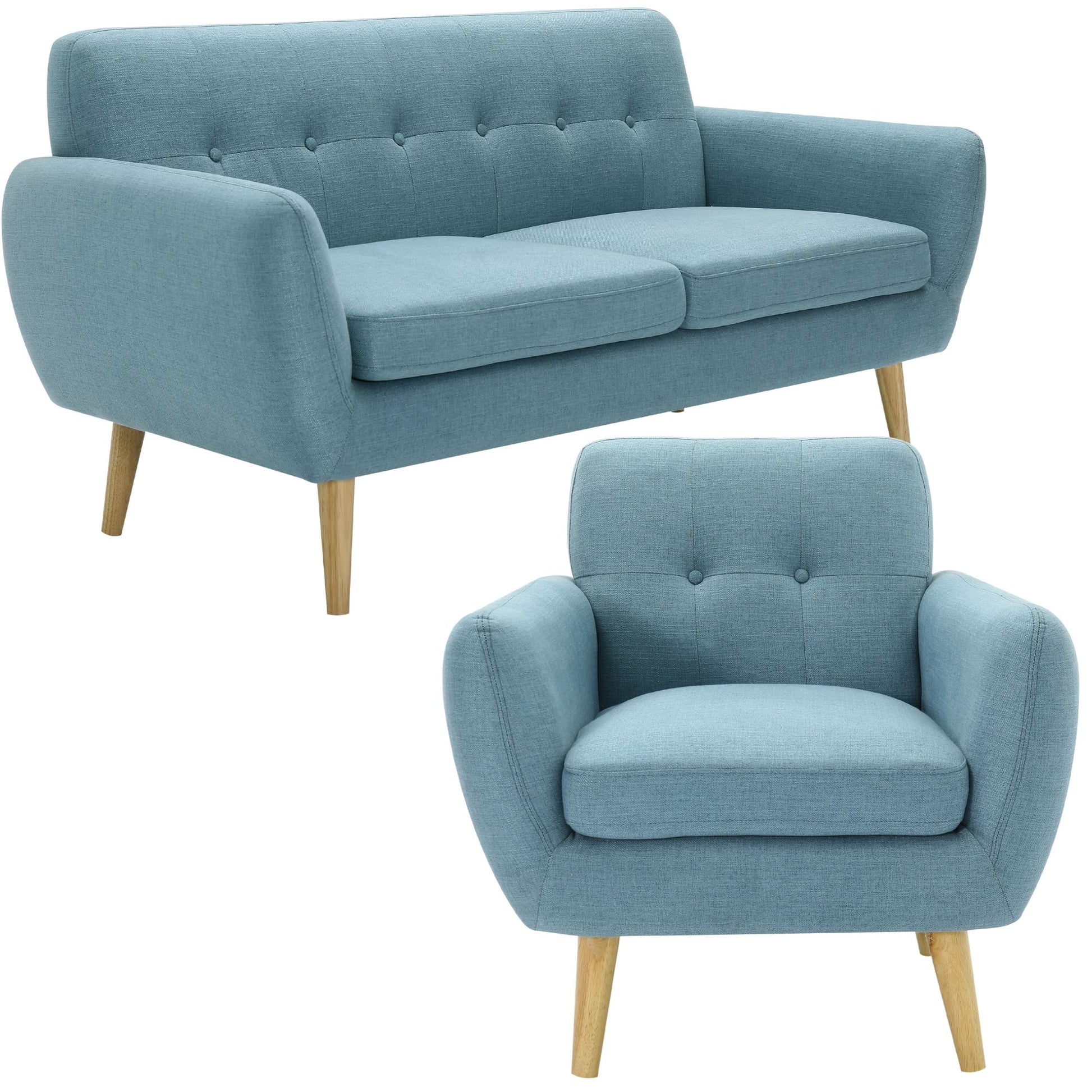 Dane 3 + 1 Seater Fabric Upholstered Sofa Armchair Lounge Couch - Blue - Cosy Abode