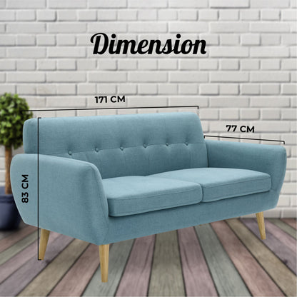 Dane 3 + 1 Seater Fabric Upholstered Sofa Armchair Lounge Couch - Blue - Cosy Abode