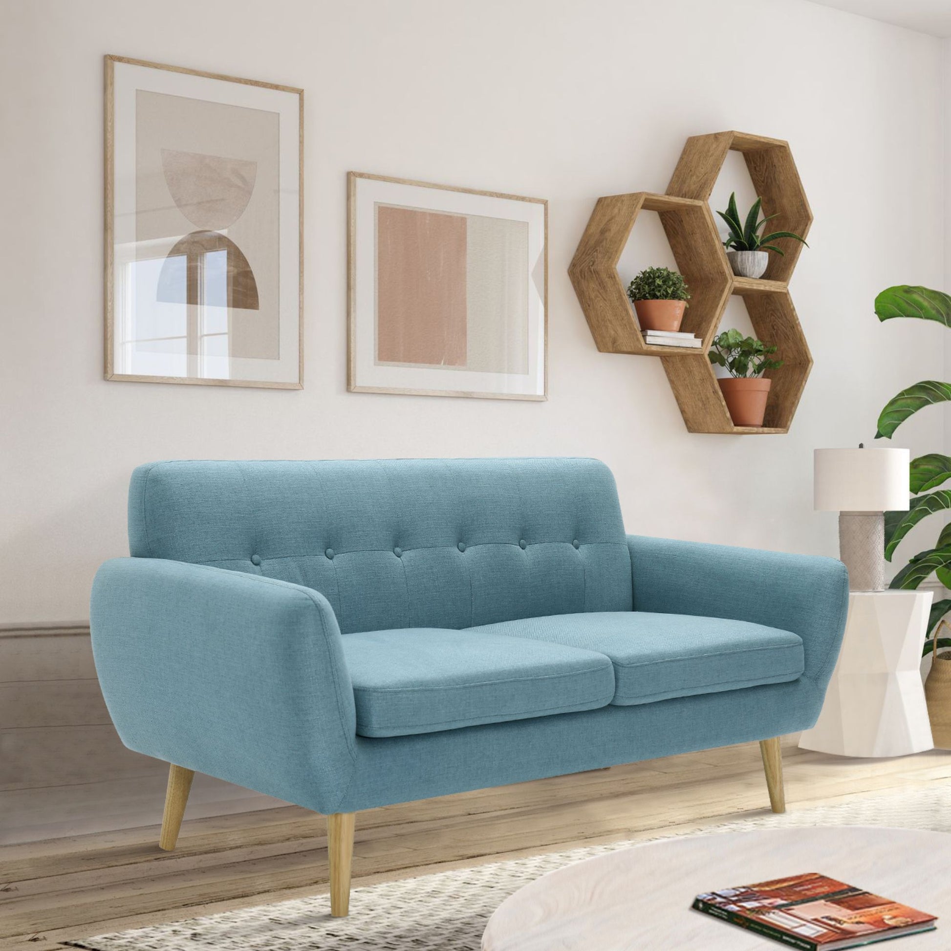 Dane 3 Seater Fabric Upholstered Sofa Lounge Couch - Blue - Cosy Abode