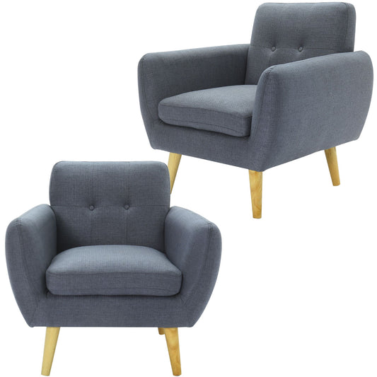Dane Single Seater Fabric Upholstered Sofa Armchair Set of 2 - Dark Grey - Cosy Abode