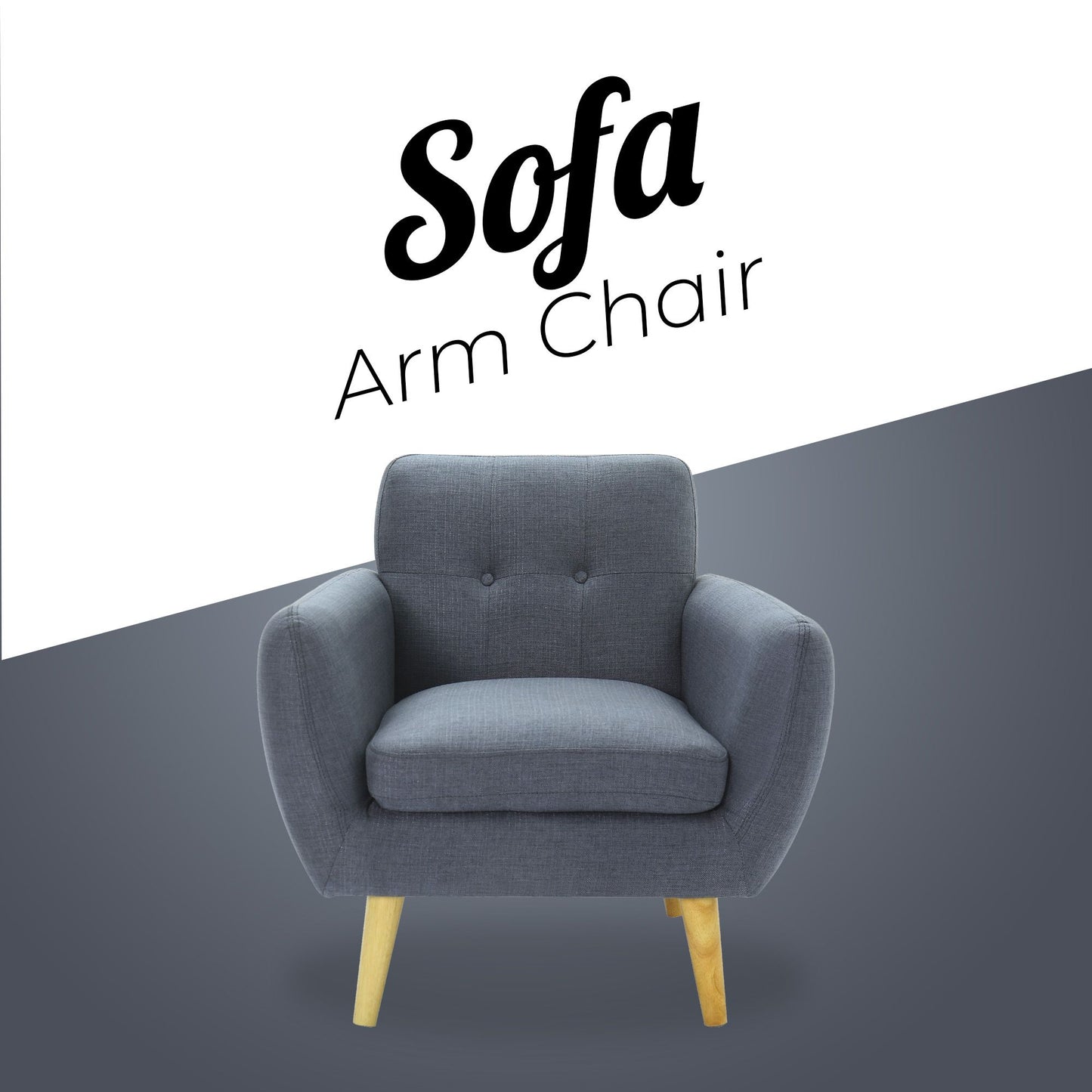 Dane Single Seater Fabric Upholstered Sofa Armchair Lounge Couch - Dark Grey - Cosy Abode