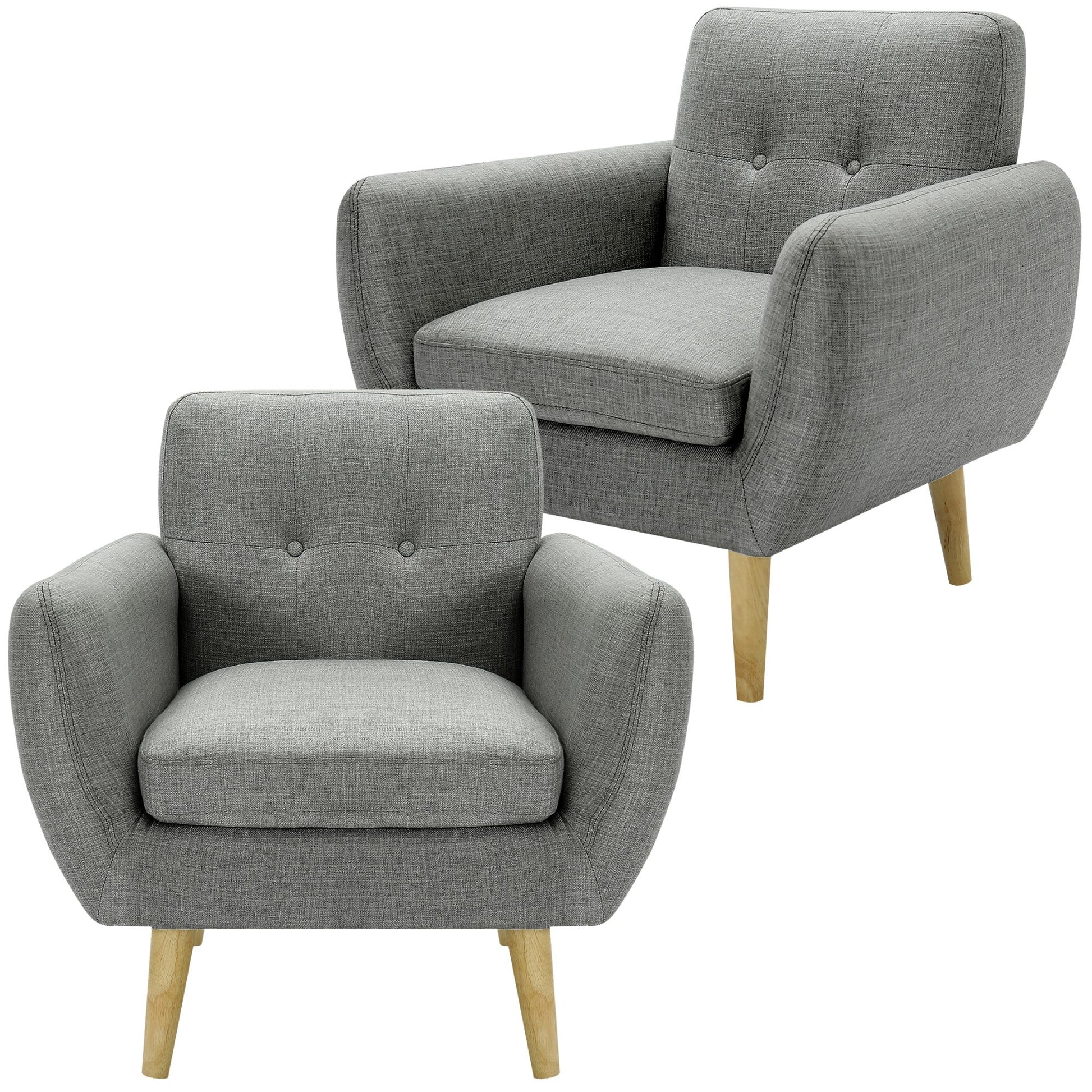 Dane Single Seater Fabric Upholstered Sofa Armchair Set of 2 - Mid Grey - Cosy Abode