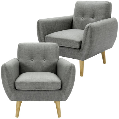 Dane Single Seater Fabric Upholstered Sofa Armchair Set of 2 - Mid Grey - Cosy Abode
