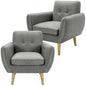 Dane Single Seater Fabric Upholstered Sofa Armchair Set of 2 - Mid Grey - Cosy Abode