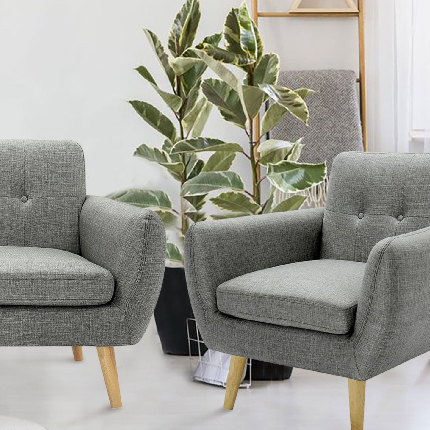 Dane Single Seater Fabric Upholstered Sofa Armchair Set of 2 - Mid Grey - Cosy Abode