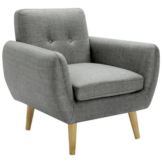Dane Single Seater Fabric Upholstered Sofa Armchair Lounge Couch - Mid Grey - Cosy Abode