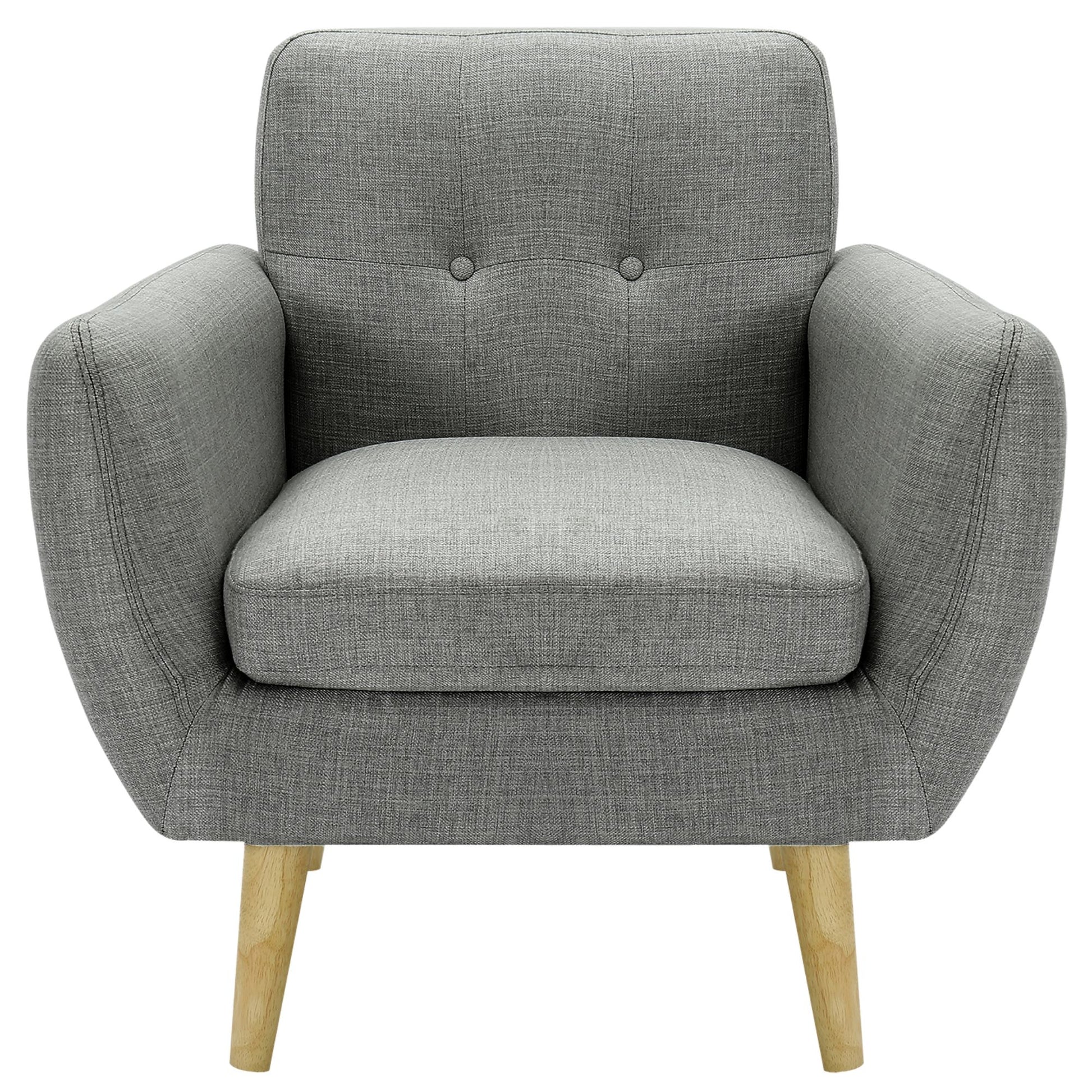 Dane Single Seater Fabric Upholstered Sofa Armchair Lounge Couch - Mid Grey - Cosy Abode
