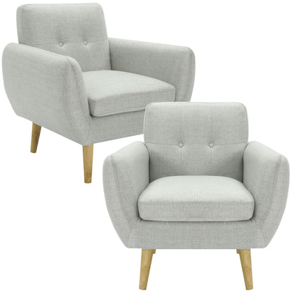 Dane Single Seater Fabric Upholstered Sofa Armchair Set of 2 - Light Grey - Cosy Abode