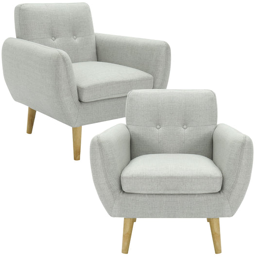 Dane Single Seater Fabric Upholstered Sofa Armchair Set of 2 - Light Grey - Cosy Abode