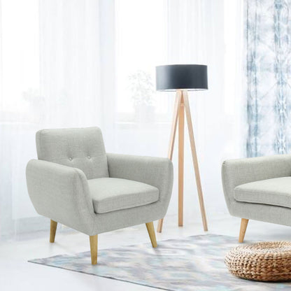 Dane Single Seater Fabric Upholstered Sofa Armchair Set of 2 - Light Grey - Cosy Abode