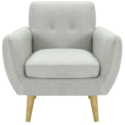 Dane Single Seater Fabric Upholstered Sofa Armchair Set of 2 - Light Grey - Cosy Abode