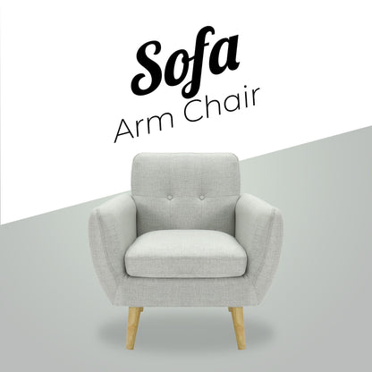 Dane Single Seater Fabric Upholstered Sofa Armchair Lounge Couch - Light Grey - Cosy Abode