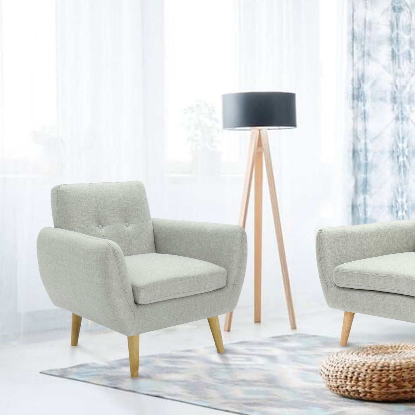 Dane Single Seater Fabric Upholstered Sofa Armchair Lounge Couch - Light Grey - Cosy Abode